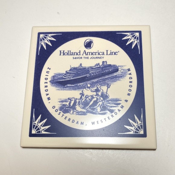 Holland America Blue Delft Ceramic Tile Cork Backing NEW  Authenticated - Picture 1 of 6